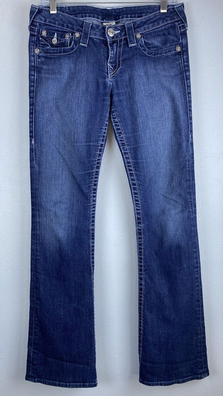 True Religion Jeans Women Sz 28 USA Boot Cut Denim Jeans Embellished Pockets